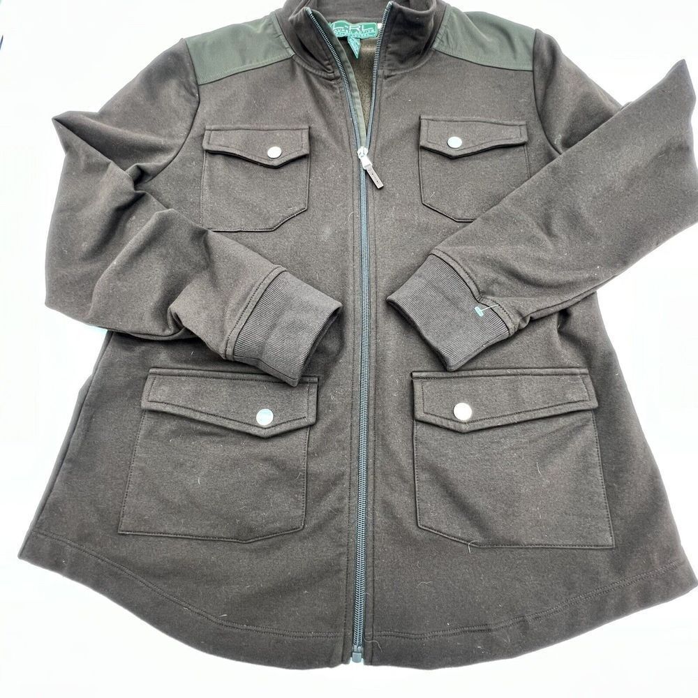 Lauren Active Ralph Lauren Jacket Zip Up Snap pockets Brown Women's Size Large